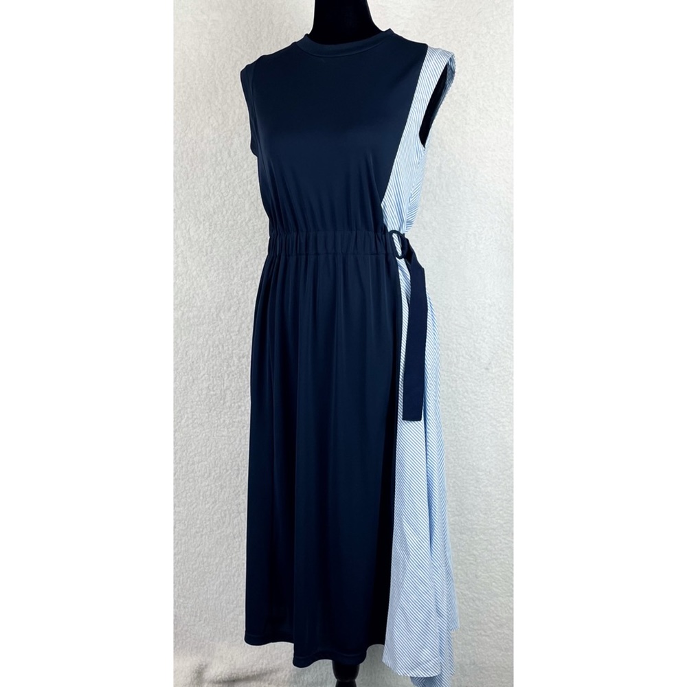 MUVEIL WORK • Sleeveless Colorblock Asymmetric Belted Midi Dress, 38